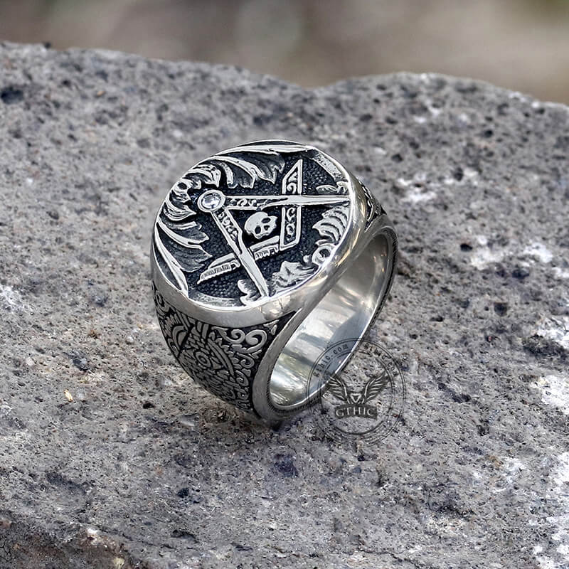 Ag Skull Stainless Steel Mason Ring