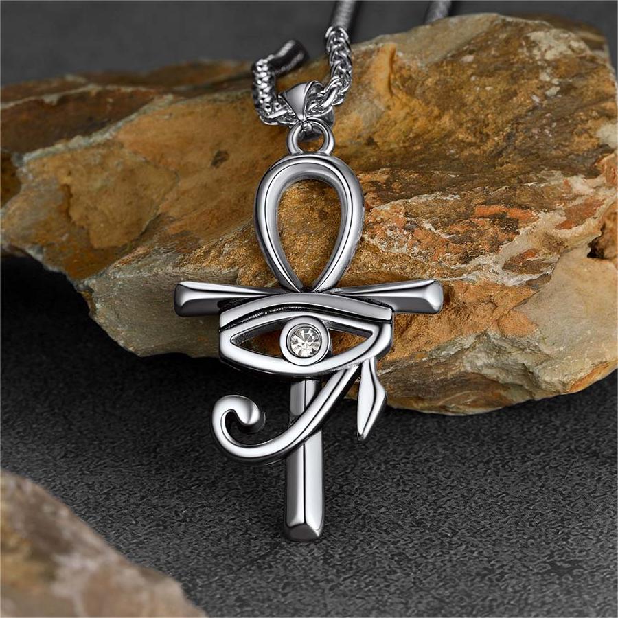 Flat Box Chain & Ankh Cross Layered Necklaces Set for