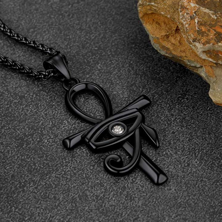 Flat Box Chain & Ankh Cross Layered Necklaces Set for