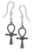 Ankh Earrings With Amethyst Gemstone and Chain Drop