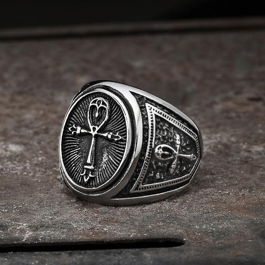 Ankh Key of Life Stainless Steel Egyptian Ring
