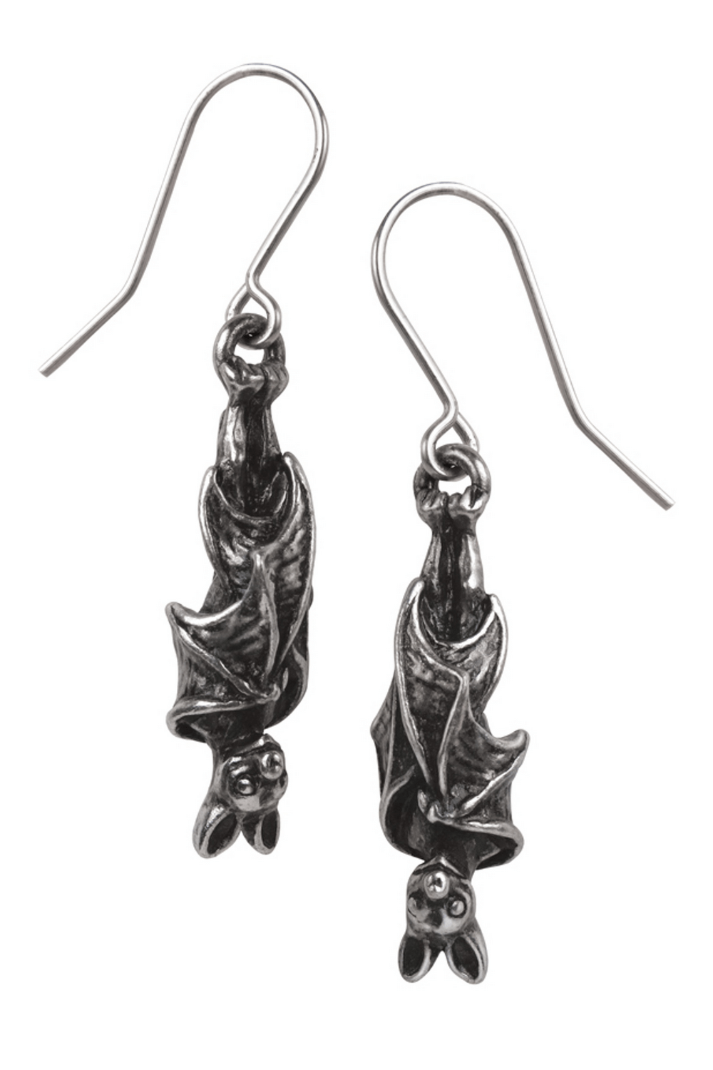 Antiqued Hanging Bat Earrings With Silver Plated Earwires