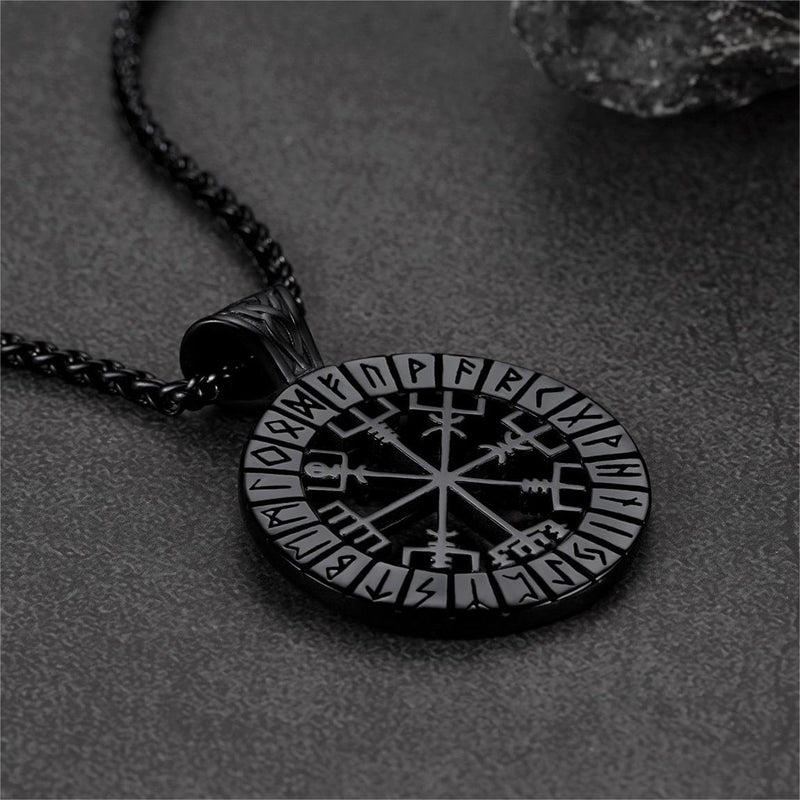 Viking Runes Vegvisir Compass Necklace Pendant for