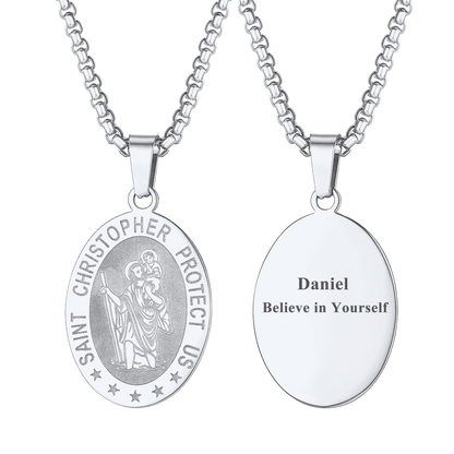 Oval Christian Saint Christopher Protection Medal Necklace for
