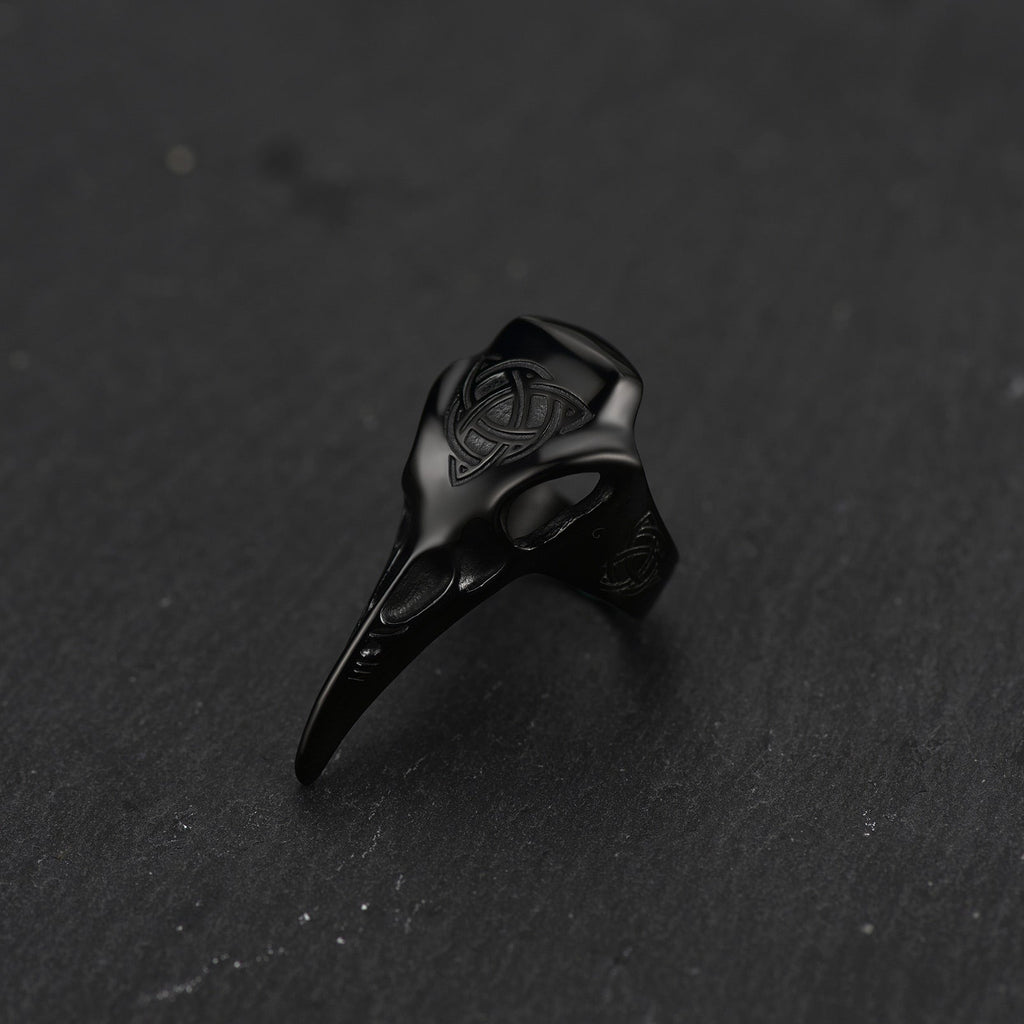 Viking Raven Skull Ring With Celtic Knot for