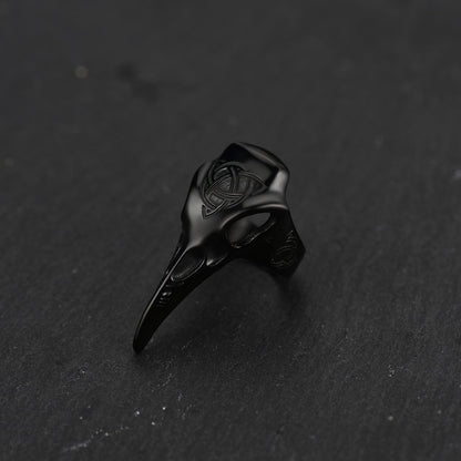 Viking Raven Skull Ring With Celtic Knot for