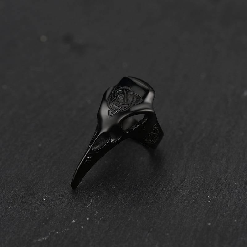Viking Raven Skull Ring With Celtic Knot for