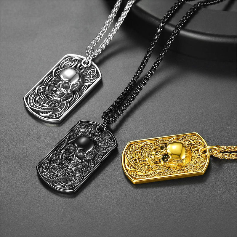 Gothic Skull Dog Tag Pendant Necklace for