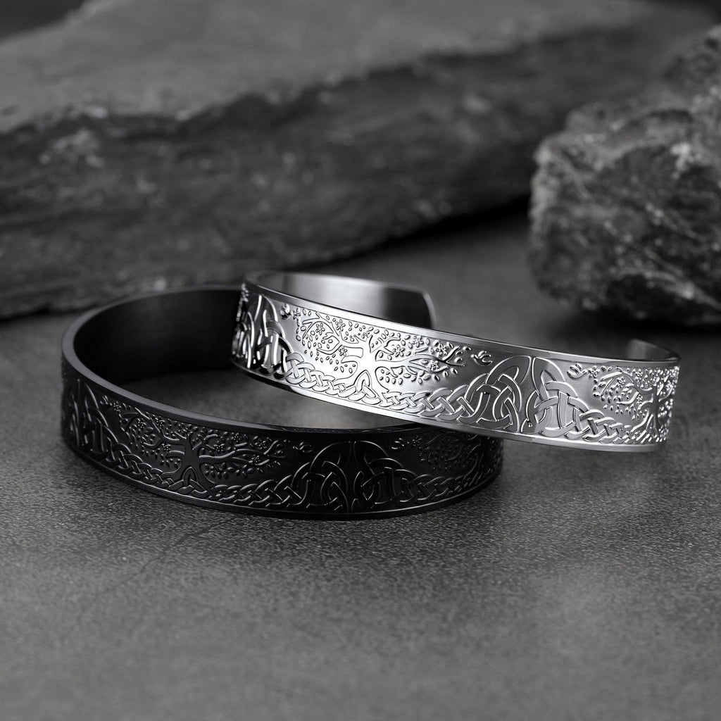 Engraved Viking Jewelry Bangle Bracelet With Celtic Tree of Life