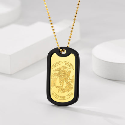 Engraved Military Saint Michael Necklace Dog Tag for