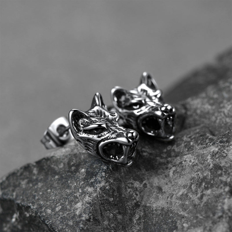 Viking Wolf Stud Earrings for