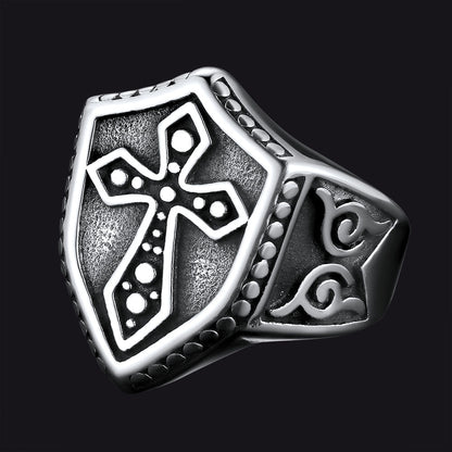 Shield Crusader Templar Cross Stainless Steel Ring for