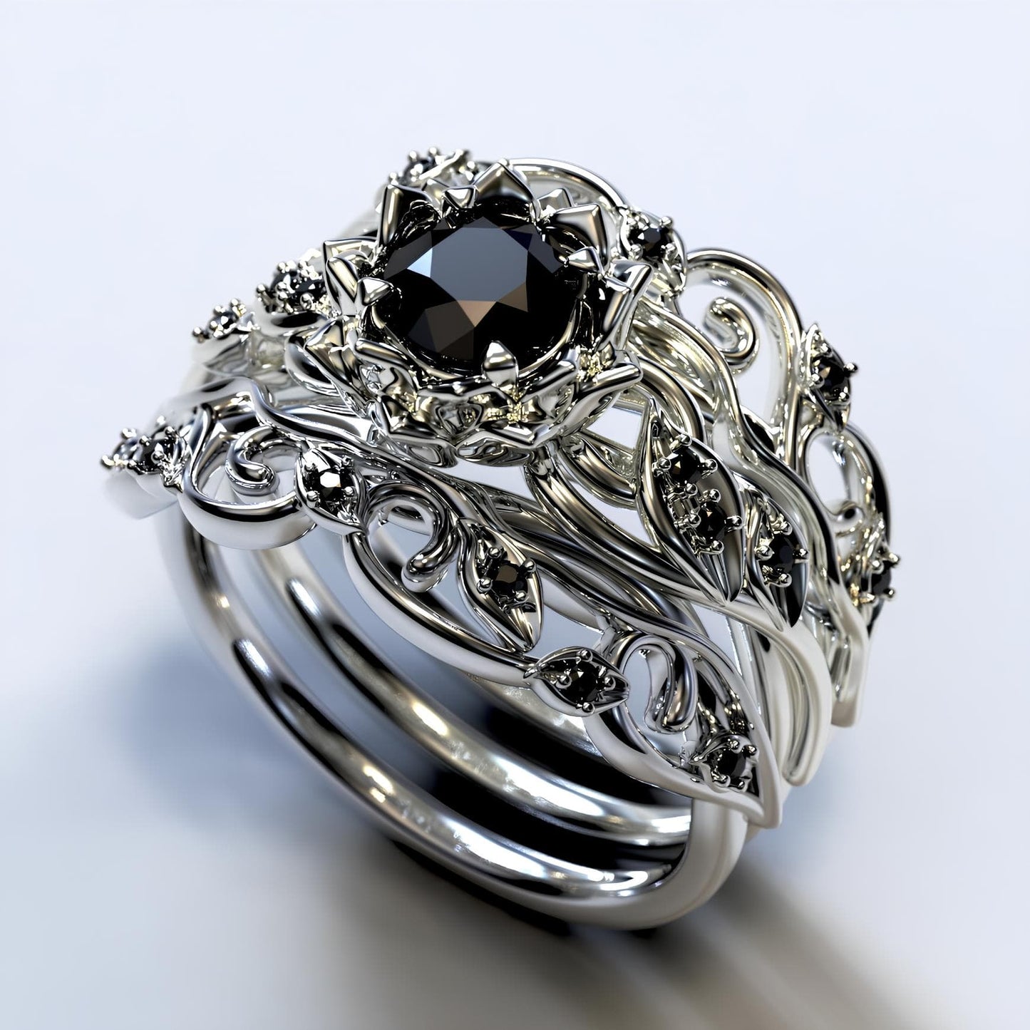 Nocturnal Garden Crown Ring Set