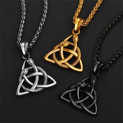 Ouroboros Celtic Knot Snake Pendant Necklace