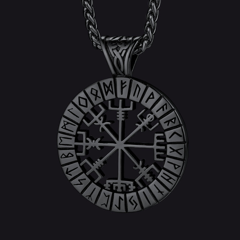 Viking Runes Vegvisir Compass Necklace Pendant for
