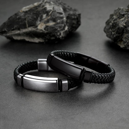 Custom Braided Black Leather Bracelet Birthday Gift for