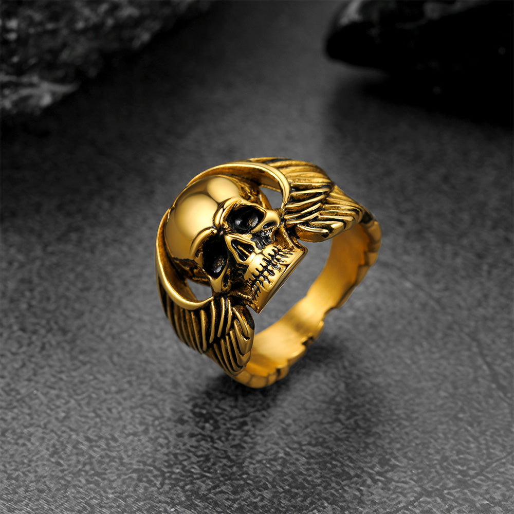 Biker Wings Skull Stainless Steel Ring for