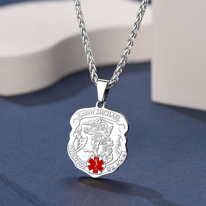 Engraved St. Michael Medical Alert Id Necklace for