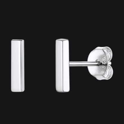 Sterling Silver Simple Bar Stud Earrings for