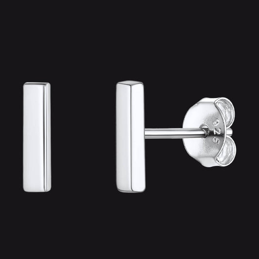 Sterling Silver Simple Bar Stud Earrings for