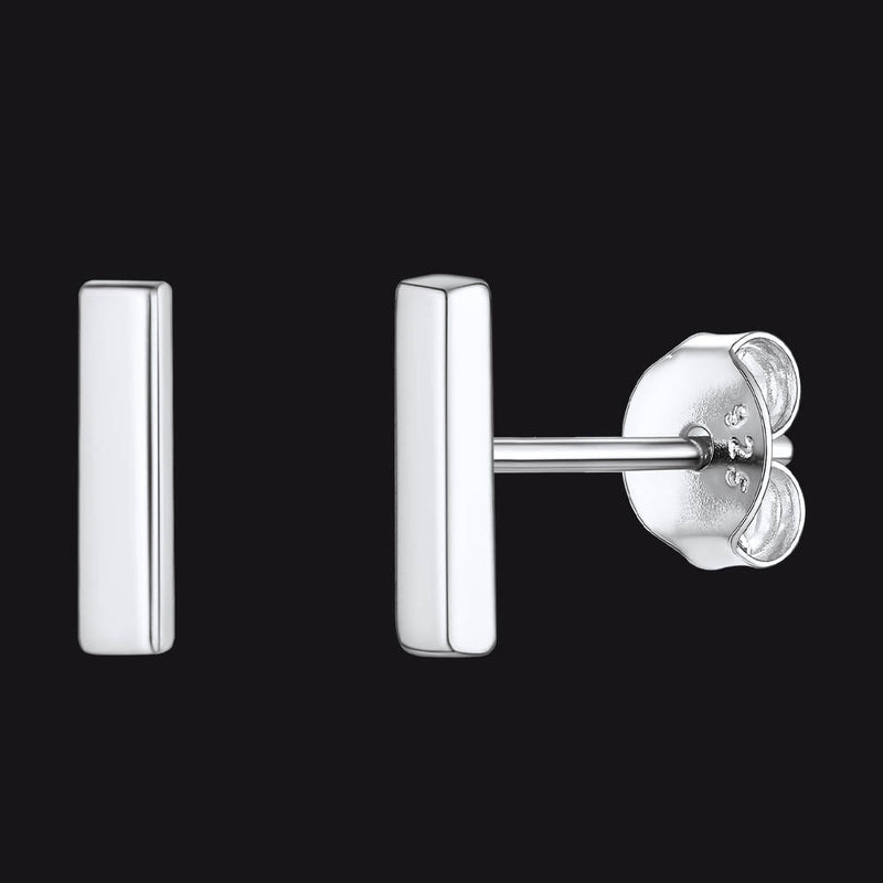 Sterling Silver Simple Bar Stud Earrings for