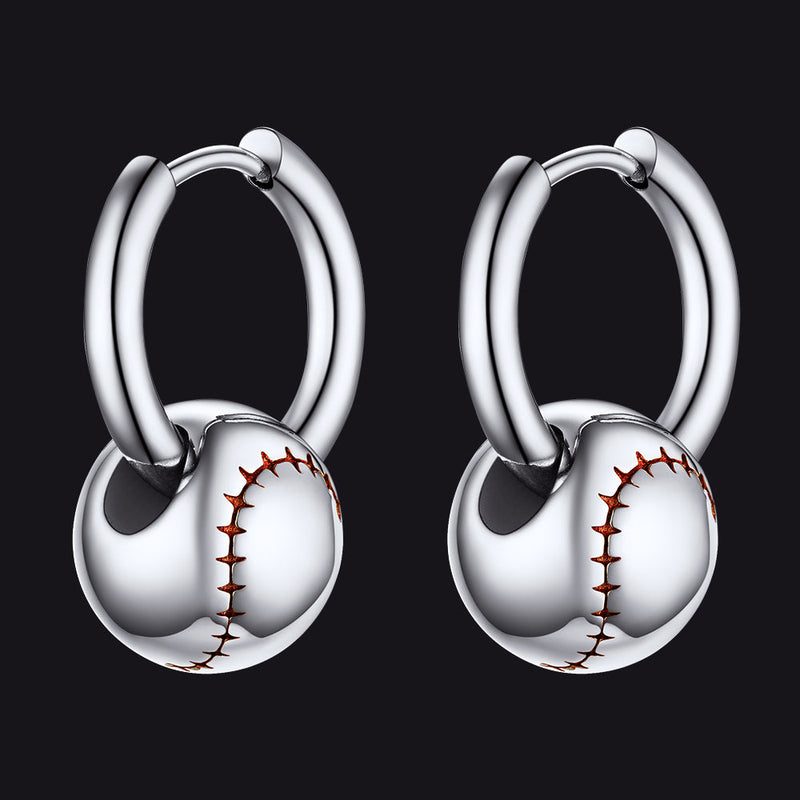 Baseball Drop Hoop Earrings for