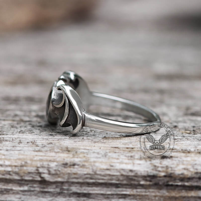 Bat and Heart Stainless Steel Gothic Ring