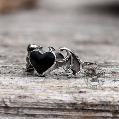 Bat and Heart Stainless Steel Gothic Ring