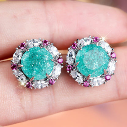 Sea Light Halo Crystal Earrings