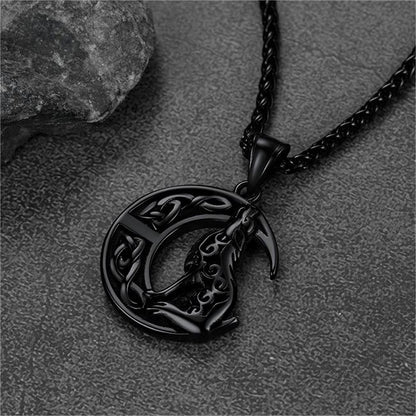 Viking Celtic Crescent Moon Wolf Necklace Pendant for