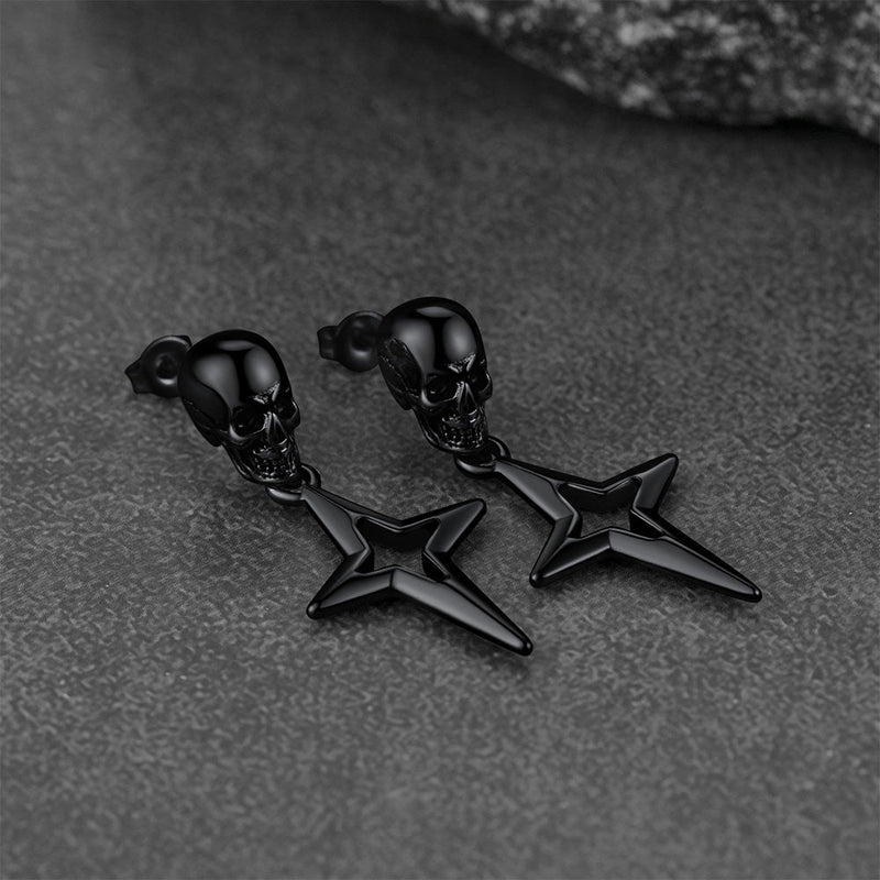 Flash Skull Dangle Stud Earrings With Cross Star for