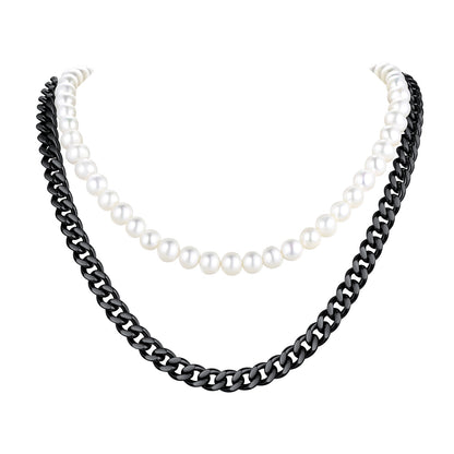Freshwater Pearl & Cuban Link Chain Necklace for