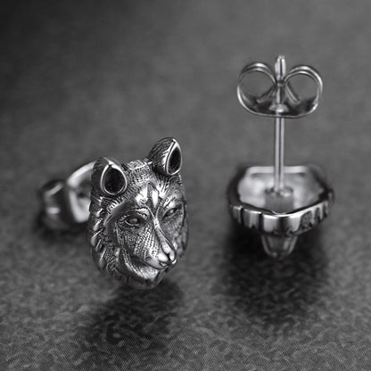 Norse Viking Wolf Stud Earrings for