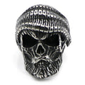 Bearded Skull Ring / 925 Sterling Silver Adjustable Rings / Gothic Punk Rock Biker Jewelry