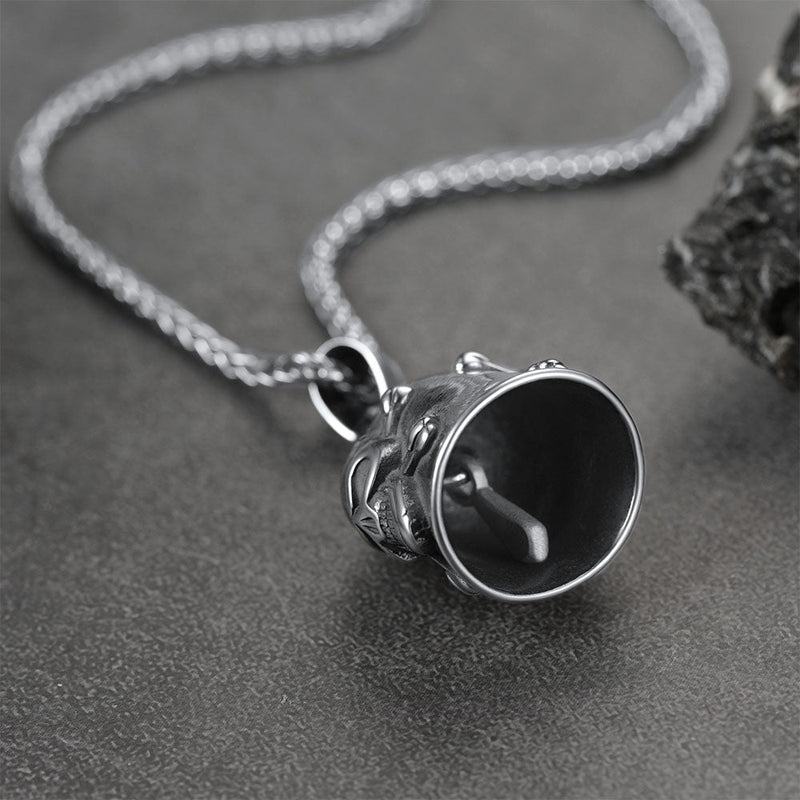 Biker Skull Bell Pendant Necklace Gift for Motorcycle