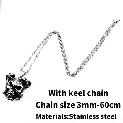 Biker Pendant Necklace With Devil Skull Skeleton / Punk Pendant Stainless Steel / Popular Jewelry