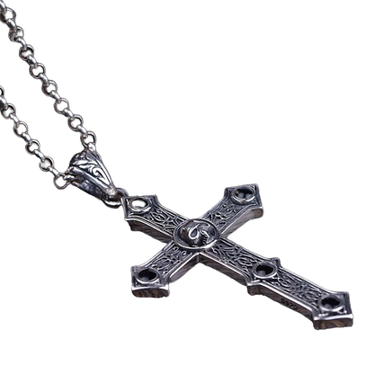 Biker 925 Sterling Silver Cross With Skull / Alternative Pendant
