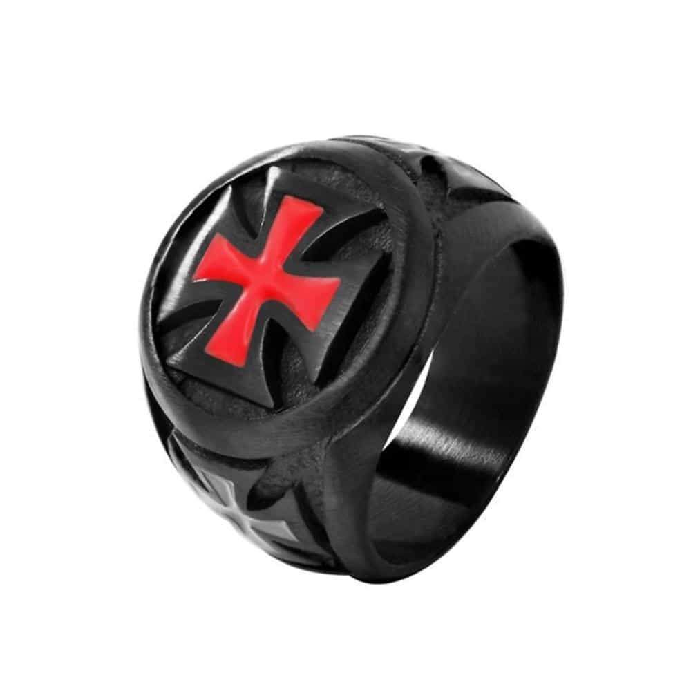 Black and Red Iron Cross Ring / Biker Style 316l Stainless Steel Ring / Alternative Jewelry