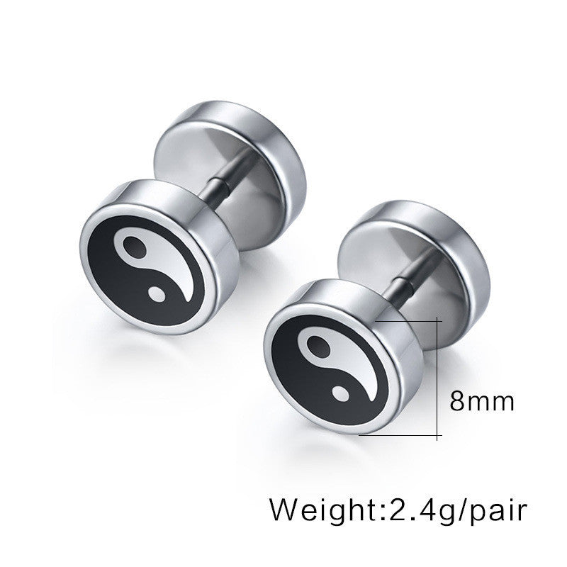 Black and White Cool Stud Earrings / Stainless Steel Pattern Jewelry