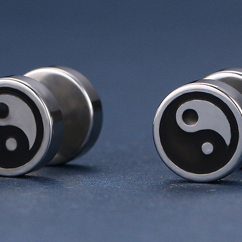 Black and White Cool Stud Earrings / Stainless Steel Pattern Jewelry
