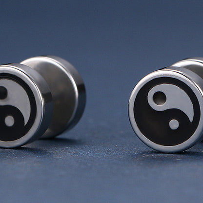 Black and White Cool Stud Earrings / Stainless Steel Pattern Jewelry