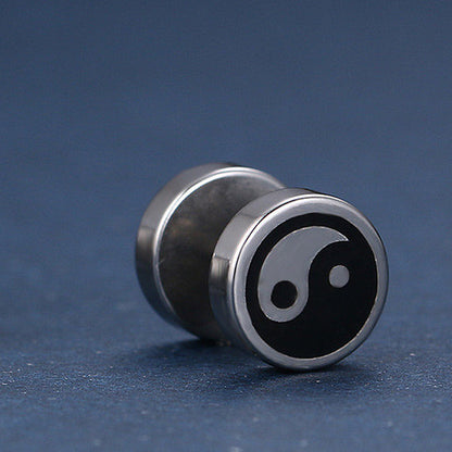 Black and White Cool Stud Earrings / Stainless Steel Pattern Jewelry