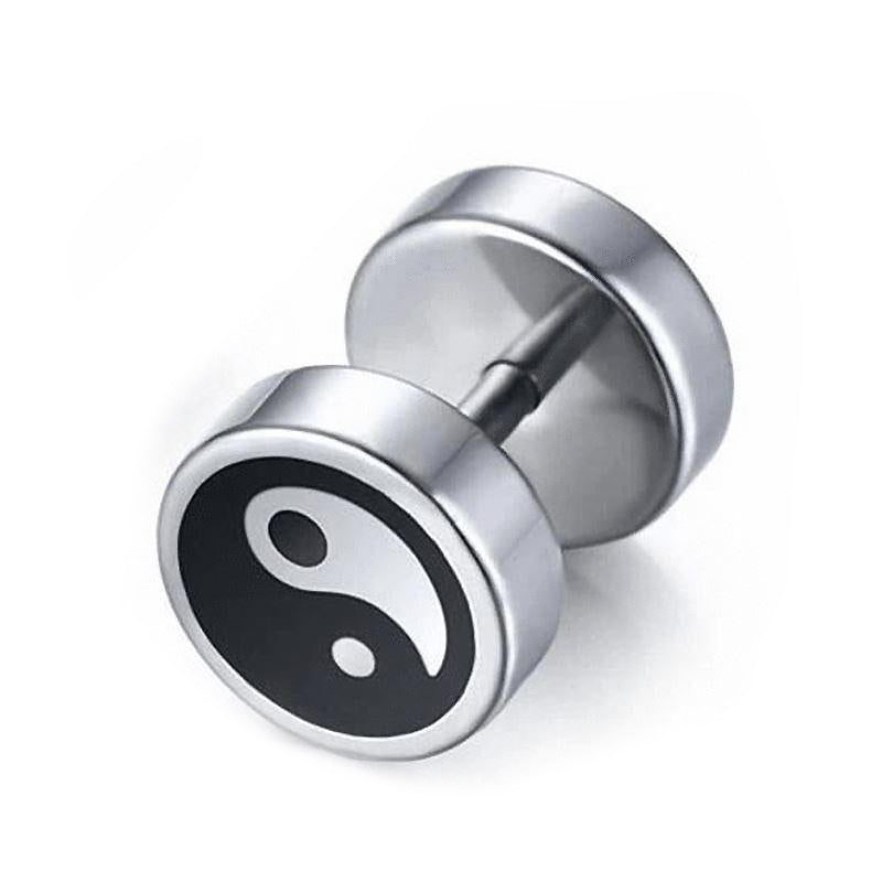 Black and White Cool Stud Earrings / Stainless Steel Pattern Jewelry