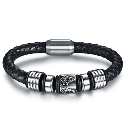 Black Leather Masonic Bracelet / Stainless Steel Magnet Bangle / and Jewelry
