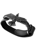 Black Leather Wristband With Pewter Raven Charm
