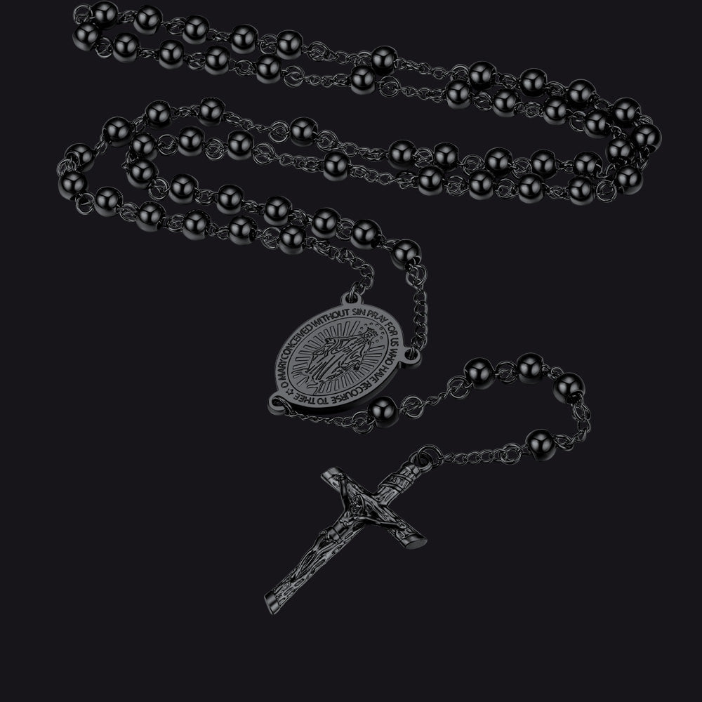 Catholic Virgin Mary Rosary Beads Cross Necklace Chain for