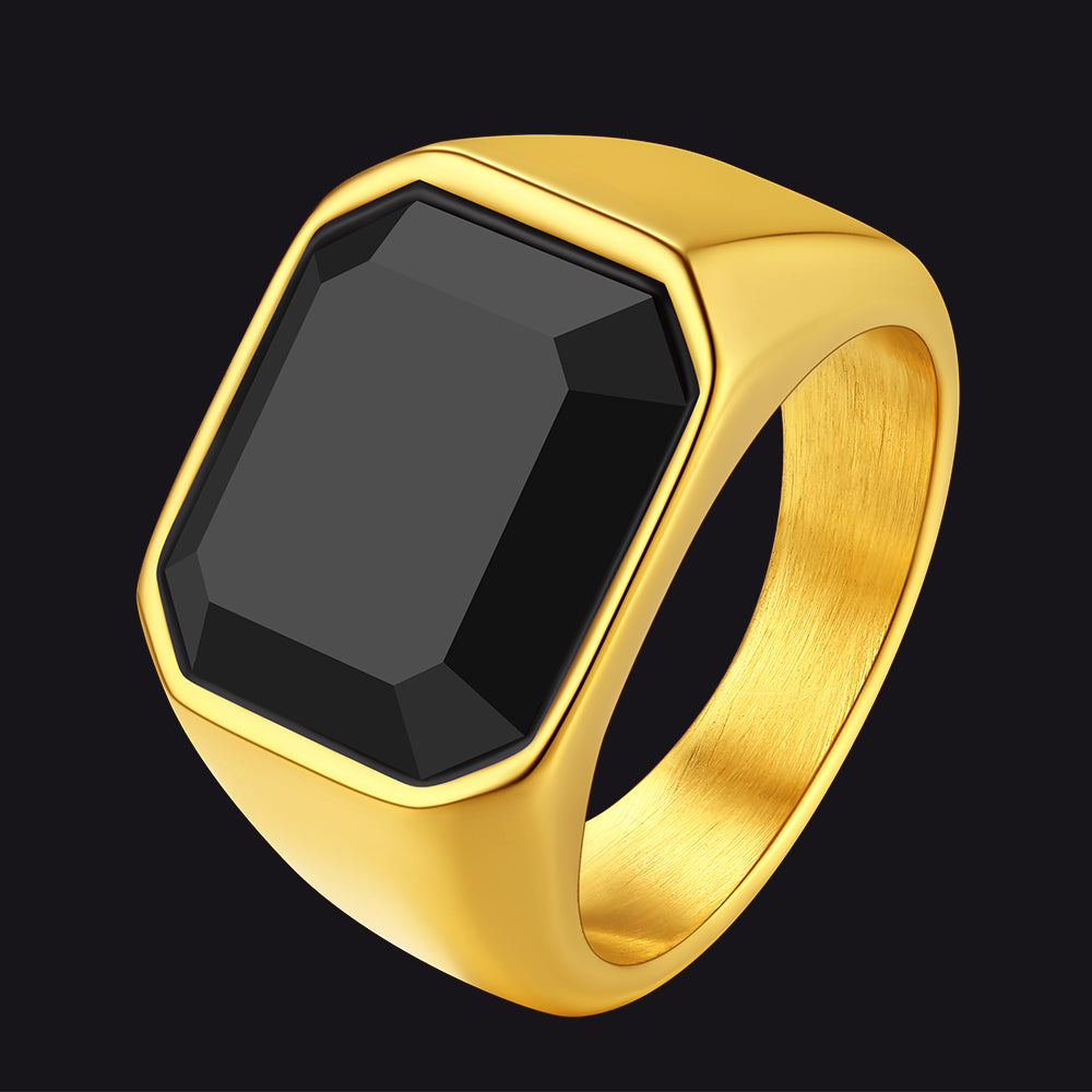 Engraved Black Onyx Signet Ring for