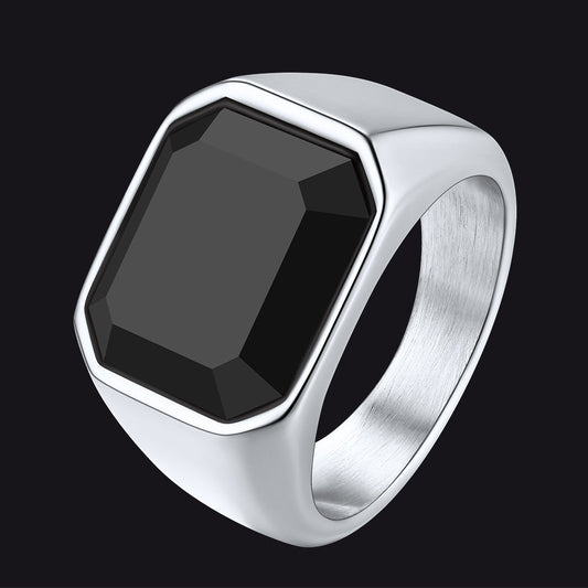 Engraved Black Onyx Signet Ring for