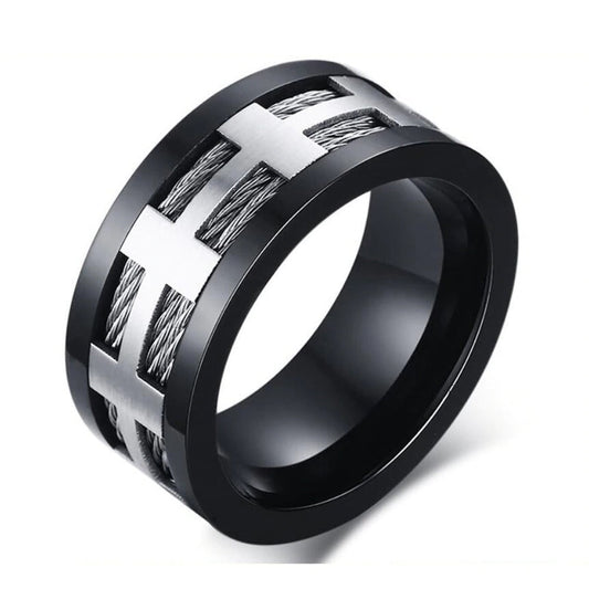 Black Plating 316l Stainless Steel Ring / Matte Finish Punk Style Ring Jewelry
