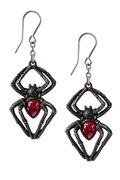 Black Widow Spider Earrings With Red Austrian Crystals